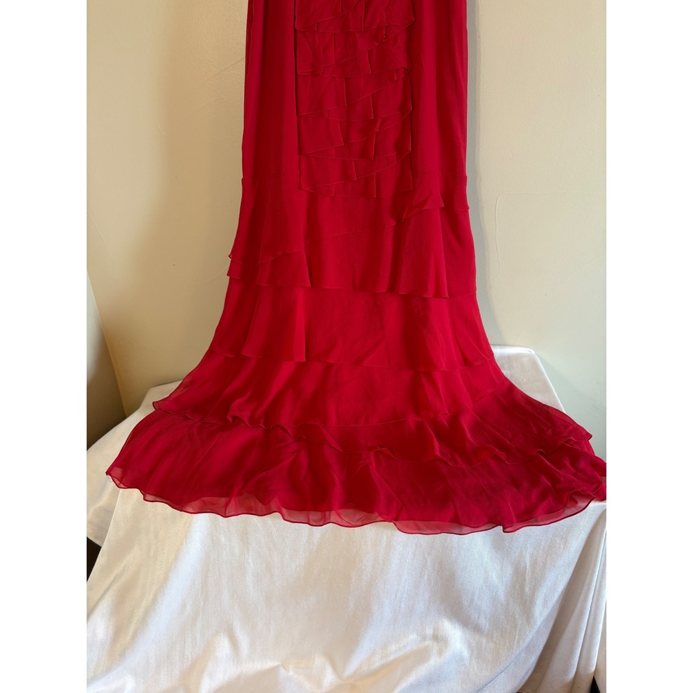 BCBGMaxazria Red Silk Gown Strapless Ruffle Tiered Formal Dress Y2K 100% Silk - Picture 10 of 16